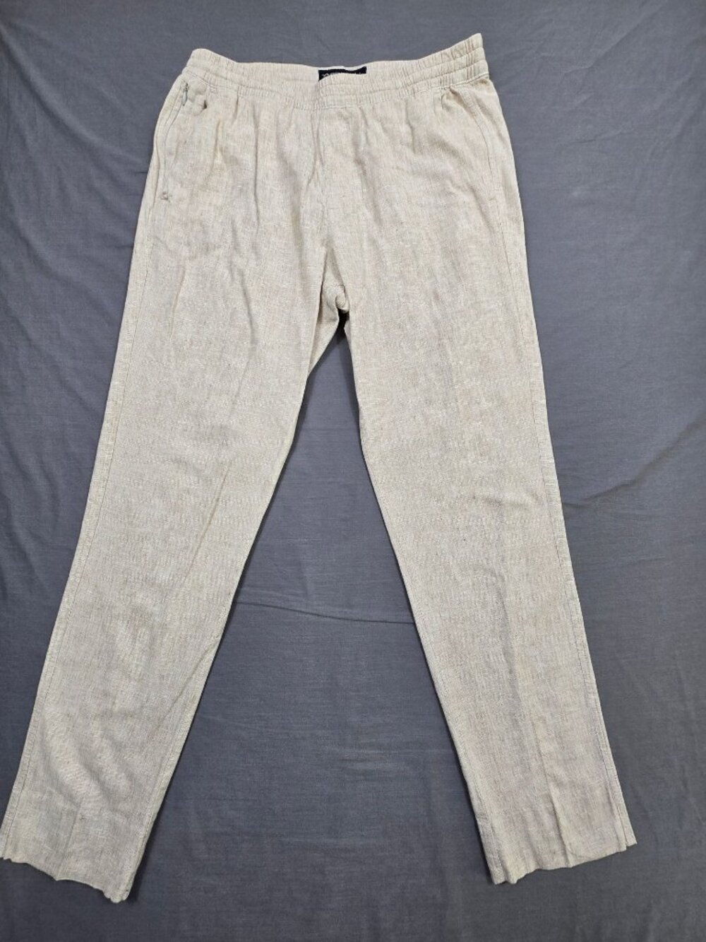 Abercrombie & Fitch Mens Large Linen Blend Stretch Pants Beige Elastic Waist